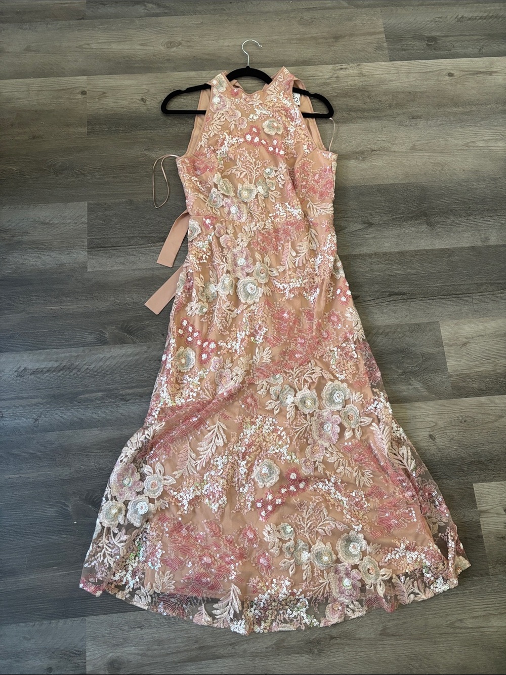 Sam Edelman Blush Pink Embroidered Floral Prom Dress